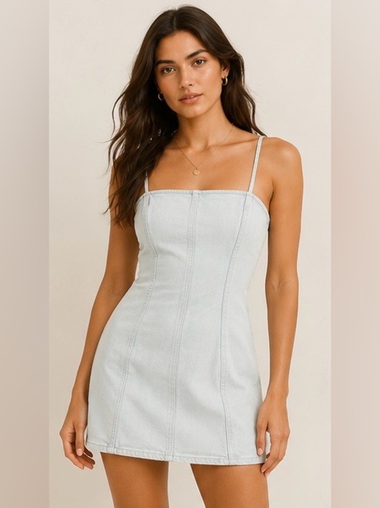 Zara Dresses & Skirts - ZARA Light Wash Denim Mini Dress Womens M Spaghetti Strap Zip Side NWT